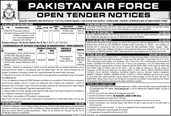 Pakistan Air Force Tender Notice